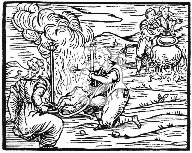 Witches roasting and boiling infants, 1608 (19th century). Creator: Unknown.