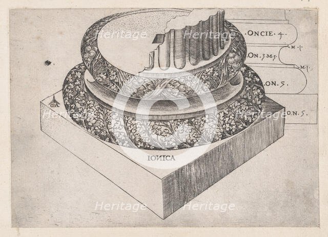 Speculum Romanae Magnificentiae: Ionic base, ca. 1537., ca. 1537. Creator: Master GA.