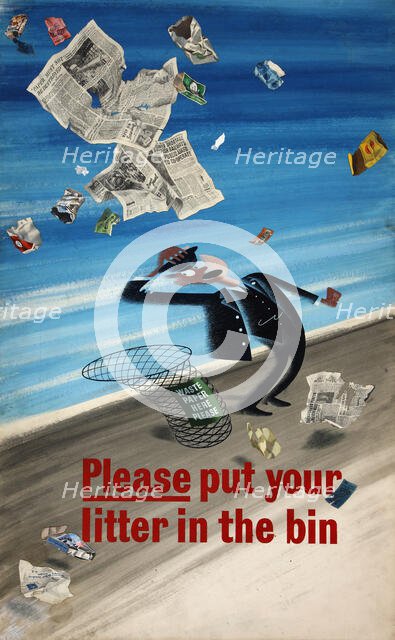 Railway anti-litter poster showing a frantic railway porter surrounded..., WWII, between 1939 & 1946 Creator: Central Office of Information.