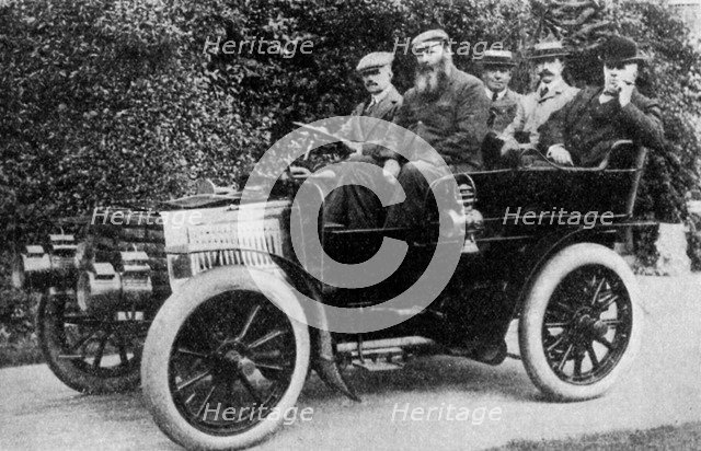 Five men sitting in a motor car, 1902 (1935). Artist: Unknown