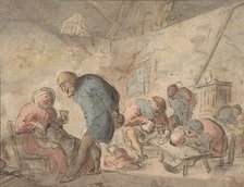 Peasants Drinking, verso: sketches of peasants, 1610-85. Creator: Attributed to Adriaen van Ostade.