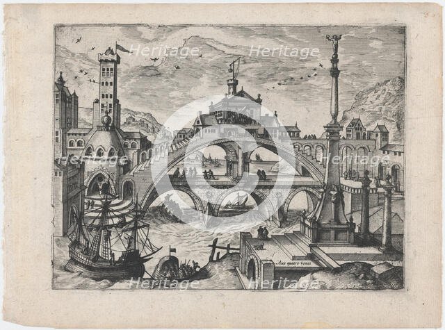 Riverscape with a Double Bridge, ca. 1570., ca. 1570. Creators: Anon, Lucas Gassel.