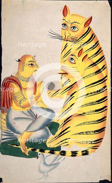 A holy man with two tigers, (between 1860 and 1869?). Creator: Unknown.