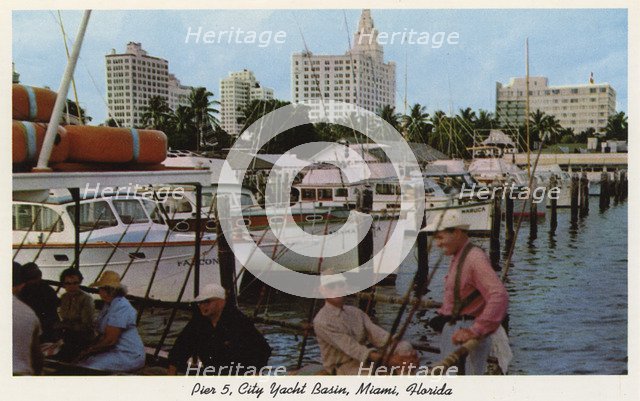 Pier 5, City Yacht Basin, Miami, Florida, USA, 1954. Artist: Unknown