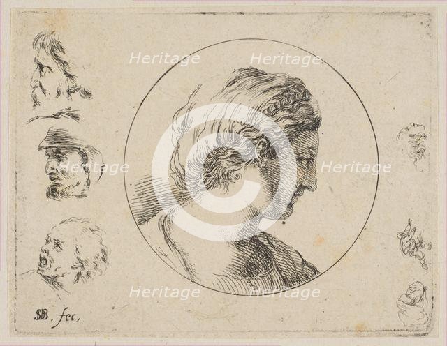 Plate 4: Head of a Woman in Profile, from 'Second collection of various doodles and et..., ca. 1646. Creator: Stefano della Bella.