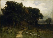 Untitled (landscape, woodcutter on path), 1879. Creator: Edward Mitchell Bannister.