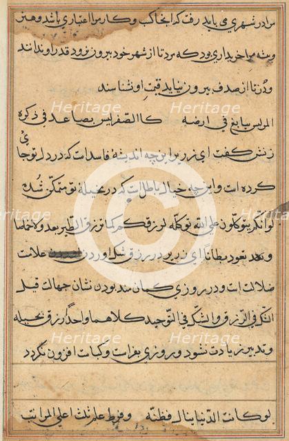 Page from Tales of a Parrot (Tuti-nama): text page, c. 1560. Creator: Unknown.