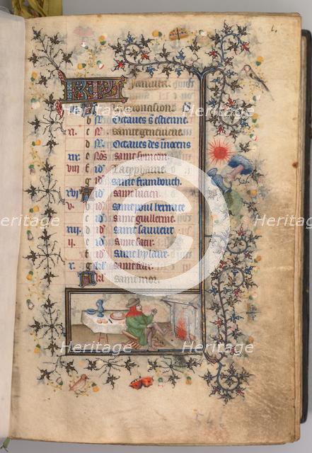 Hours of Charles the Noble, King of Navarre (1361-1425): fol. 1r, January, c. 1405. Creator: Master of the Brussels Initials and Associates (French).