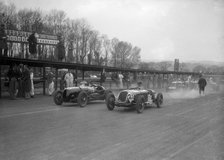 Riley and Alta racing at Donington Park, Leicestershire, c1930s. Artist: Bill Brunell.
