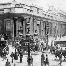 Traffic passing the Bank of England, London, c late 19th century. Artist: Unknown