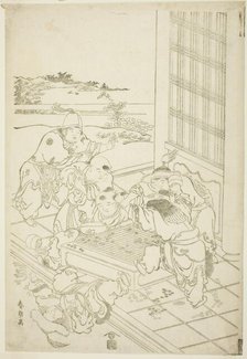 Chinese and Tartar Boys Quarreling over a Game of Go, Japan, c. 1790. Creator: Hokusai.