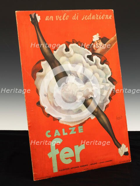 Calze Fer - Un velo di seduzione. Calzificio Antonio Ferrerio, 1950. Creator: Boccasile, Gino (1901-1952).