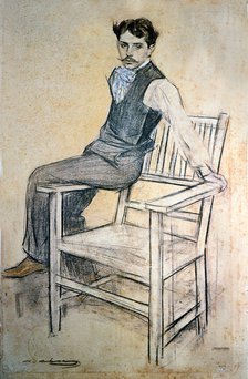 Portrait of Eduardo Marquina y Angulo (1879 - 1946). Spanish writer, charcoal drawing by Ramon Ca…