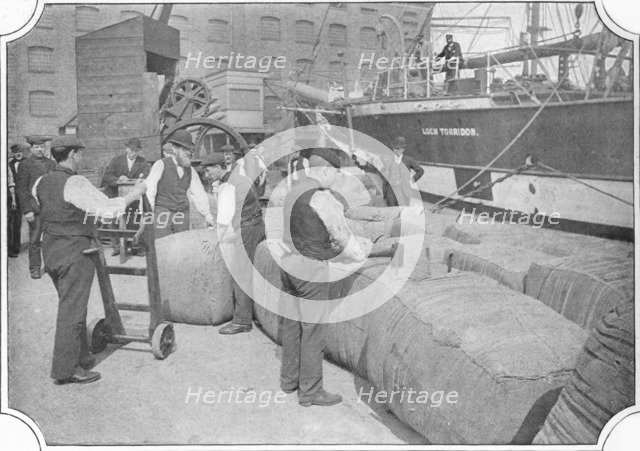 Tallying wool bales at London Docks, c1900 (1901). Artist: Unknown.