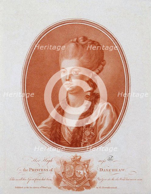 Portrait of Princess Yekaterina Romanovna Vorontsova-Dashkova (1743-1810), 1777.  Creator: Skorodumov, Gavriil Ivanovich (1755-1792).