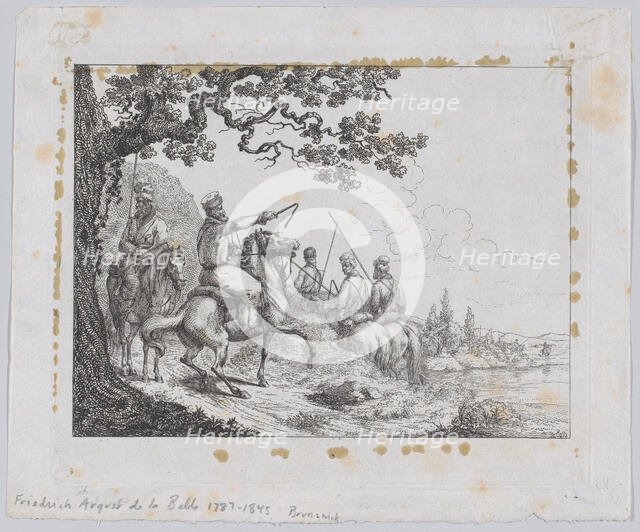 Cossacks riding along a riverbank, 1814. Creator: Friedrich August de La Belle.