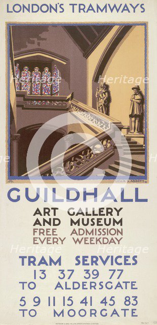'Guildhall Art Gallery and Museum', London County Council (LCC) Tramways poster, 1927. Artist: Leslie S Abbott
