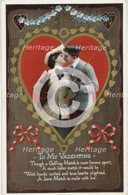 Valentine card with golfing theme, Germany, 1912. Artist: Unknown