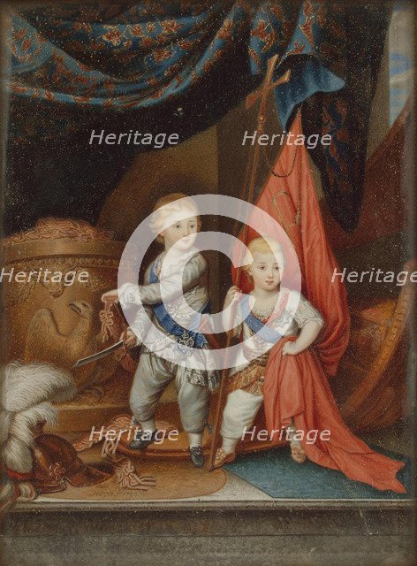 Portrait of Grand Dukes Alexander Pavlovich and Constantine Pavlovich as children, 1790. Artist: Anonymous  