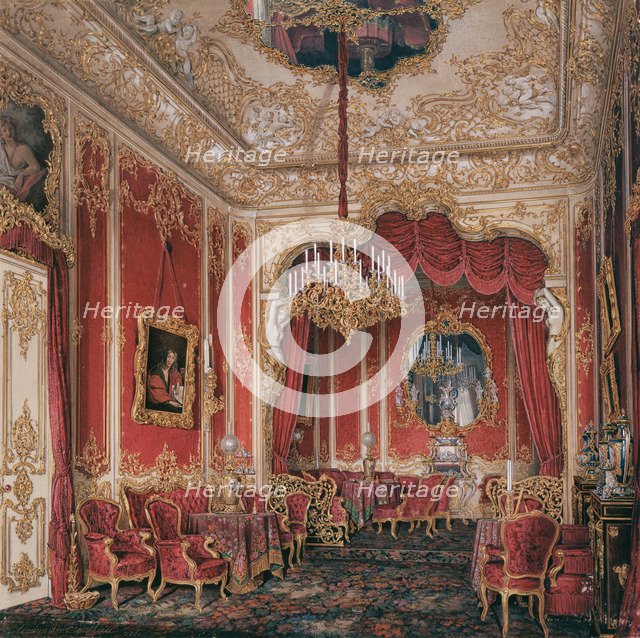 Interiors of the Winter Palace. The Boudoir of Empress Maria Alexandrovna, 1861. Artist: Hau, Eduard (1807-1887)