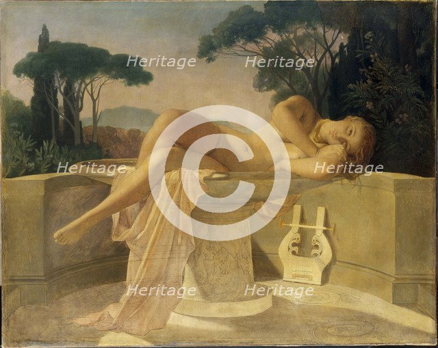 Young girl at a Pompeian fountain, ca 1844.