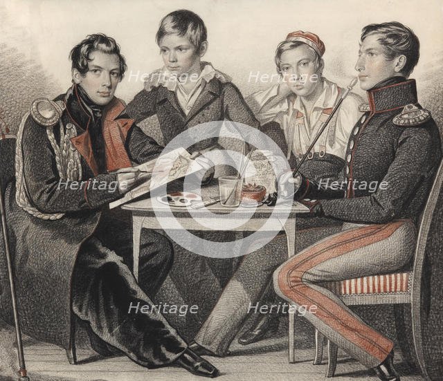 Portrait of the Brothers Konovnitsyn , 1825. Creator: Hampeln, Carl, von (1794-after 1880).