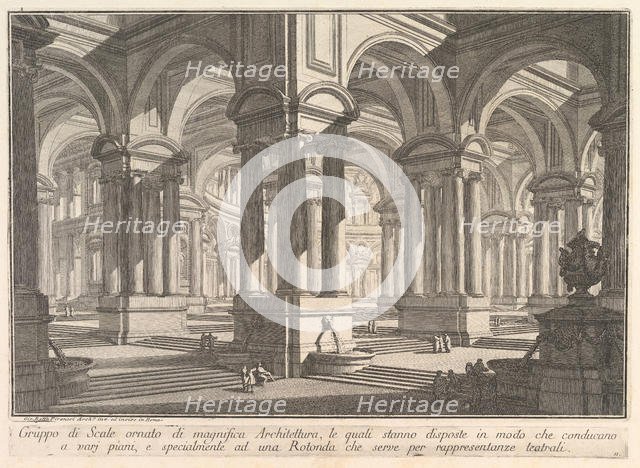 Stairways adorned by magnificient architecture . . . (Gruppo di Scale ornato di magnif..., ca. 1750. Creator: Giovanni Battista Piranesi.