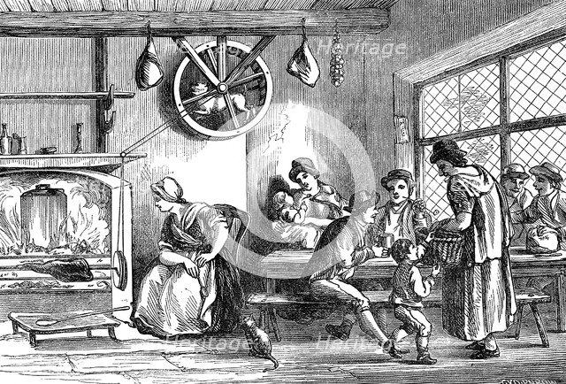Turnspit dog at work in the inn at Newcastle, Carmarthen, Wales, c1800 (1869). Artist: Unknown