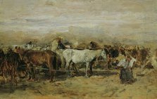 Horse market in Szolnok II, 1877. Creator: August von Pettenkofen.