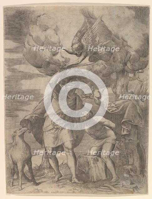 The Angel Staying the Arm of Abraham, after 1552. Creator: Battista Franco Veneziano.