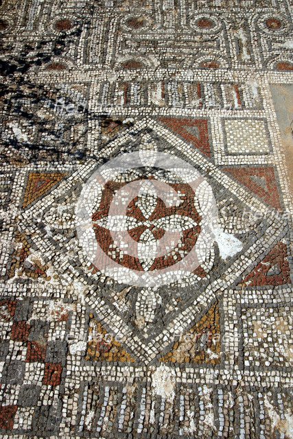 Mosaic floor, ruins of the Basilica of Ayia Trias, Famagusta, North Cyprus.