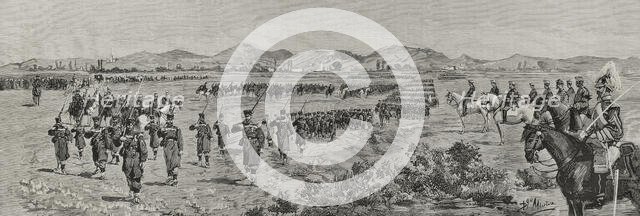 Parade of the troops after the review at Campos de Antezana (Antezana Fields), in the..., 1878. Creators: Bernardo Rico, Domingo Munoz.
