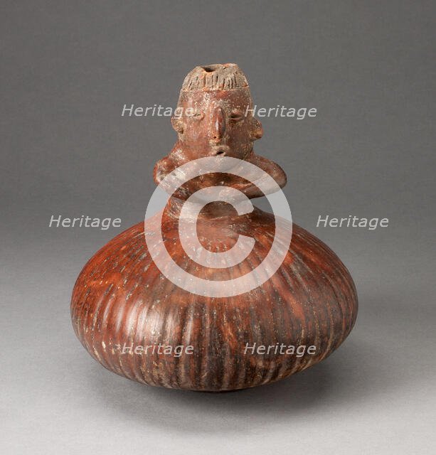 Small Fluted Bottle with Neck in Form of a Figure Holding Arms to Chest, c. A.D. 200. Creator: Unknown.