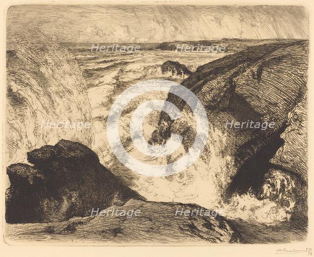 Spring Tide, Rocks of Zion (Grande maree, rochers de Sion, Vendee), 1907. Creator: Auguste Lepere.