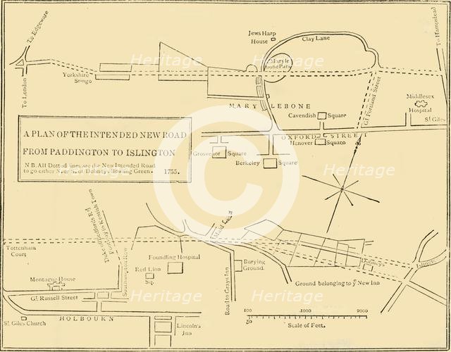 'Ground Plan of New Road from Islington to Edgware Road, 1755', (c1876). Creator: Unknown.