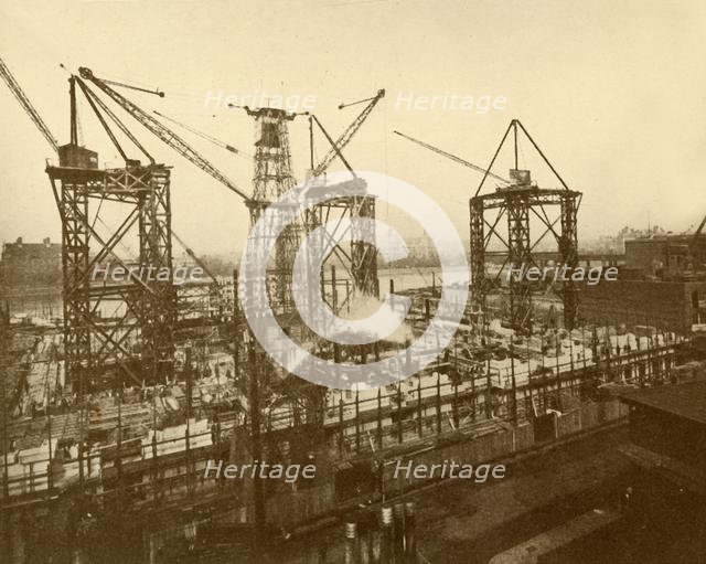 'Cranes at Work on the London County Hall', c1930. Creator: Holland & Hannen.