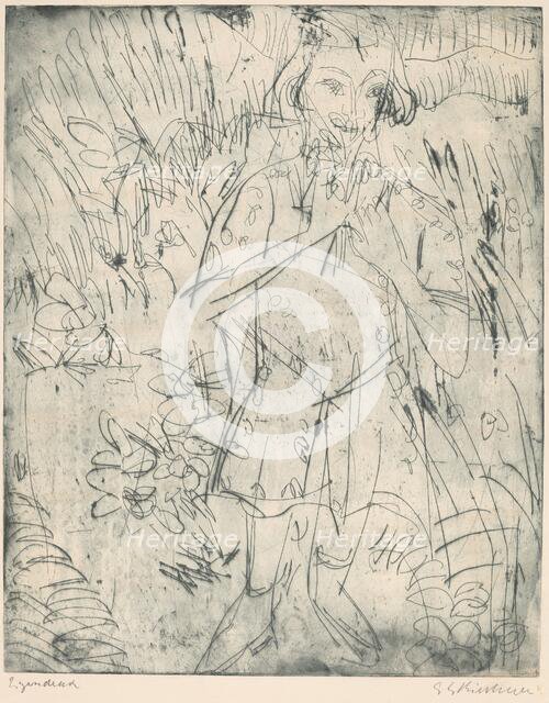 Girl with Flowers, 1923. Creator: Ernst Kirchner.