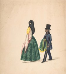 A Woman, Followed by Her Servant, 1840-50. Creator: Anon.