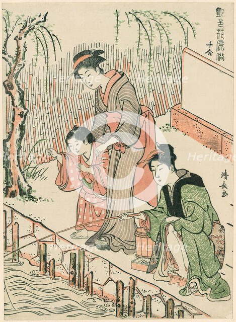 Fishing, from the series "A Set of Ten Beauties in Flowerlike Styles (Enshoku hana fuzoku..., c1782. Creator: Torii Kiyonaga.