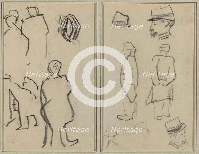 Figure Studies; Studies of Soldiers [verso], 1884-1888. Creator: Paul Gauguin.