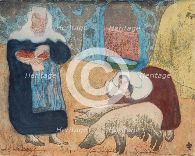 Femmes au porcs (Women with Pigs), 1889. Creator: Emile Bernard.