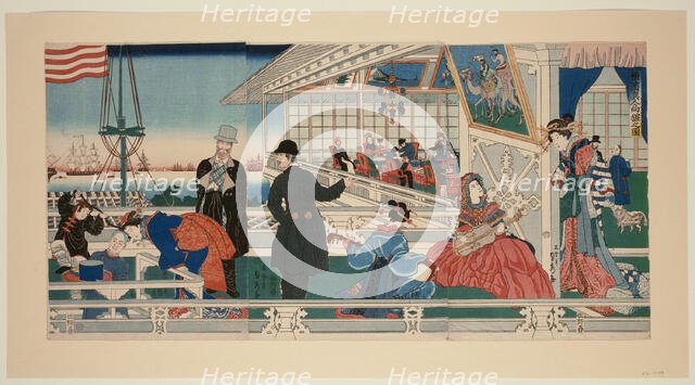 An American Mercantile Building in Yokohama (Yokohama ijin shokan no zu), 1861. Creator: Sadahide Utagawa.