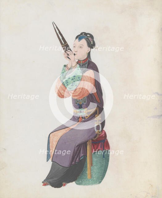 Watercolour of musician playing sheng, late 18th century. Creator: Unknown.