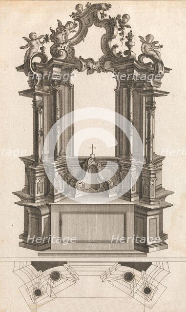 Design for a Monumental Altar, Plate 'p' from 'Unterschiedliche Neu Inventi..., Printed ca. 1750-56. Creator: Jacob Gottlieb Thelot.