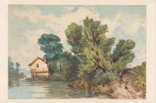 Landscape with walker and house on the water, c.1800-c.1899. Creator: Judith Metelerkamp.