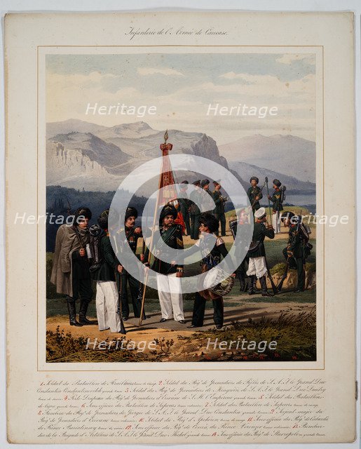 Infantry of the Russian Caucasus Army, 1867. Artist: Piratsky, Karl Karlovich (1813-1889)