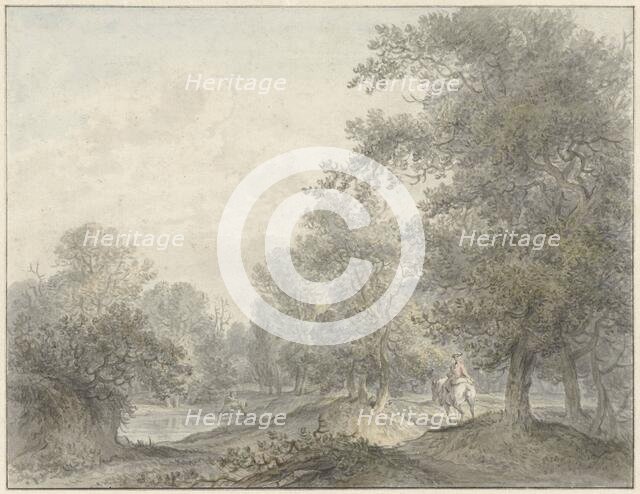Forest landscape with rider and pond, 1745-1795. Creator: Jacobus Versteegen.