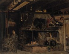 Spinning woman in an aland hut, 1865. Creator: Karl Emanuel Jansson.