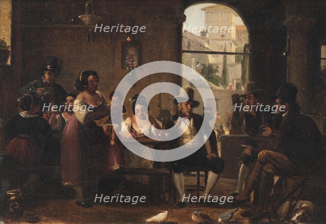 From a Roman Osteria. Pipe-Smoking Hunters and Italian Women, c1830-1870. Creator: Wilhelm Marstrand.