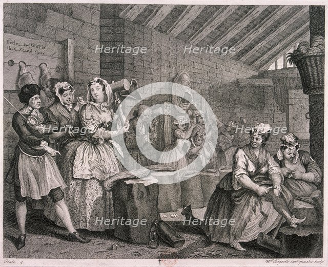 'In Bridewell beating hemp', plate IV of The Harlot's Progress, 1732. Artist: William Hogarth